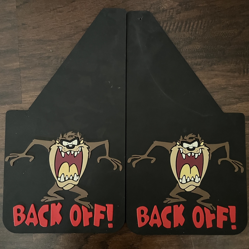 Black Taz, Looney Tunes Mud Flaps with Red Text - Picture 2 of 4